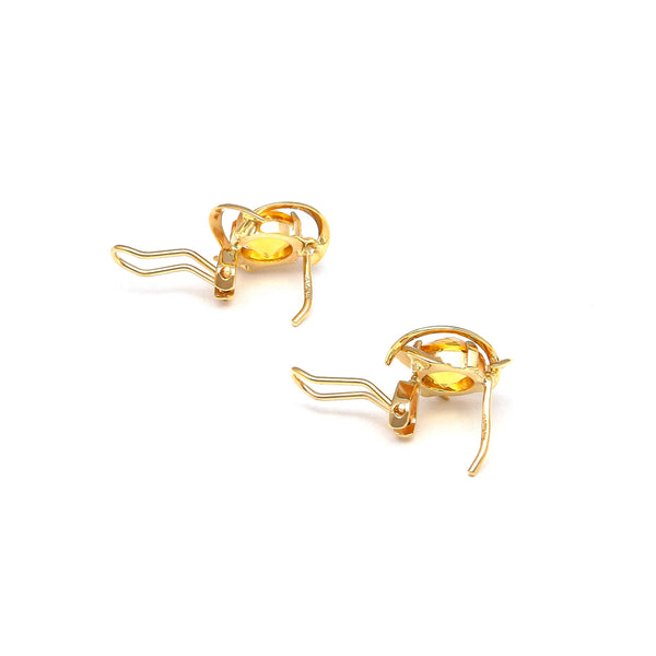 Juego de anillo y aretes calados con citrinos en oro amarillo 14 kilates.