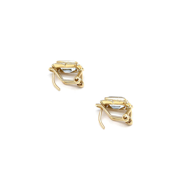 Aretes calados con topacios azules en oro amarillo 14 kilates.