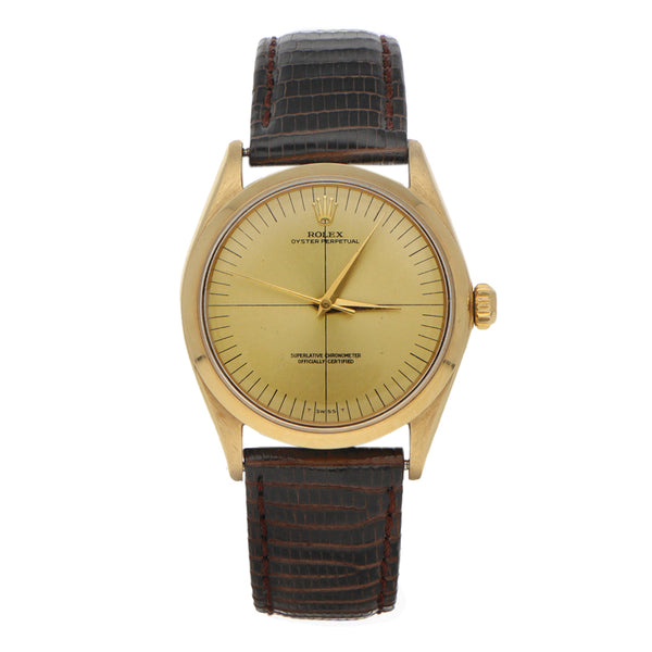 Reloj Rolex para caballero modelo Oyster Perpetual caja en oro amarillo 18 kilates.