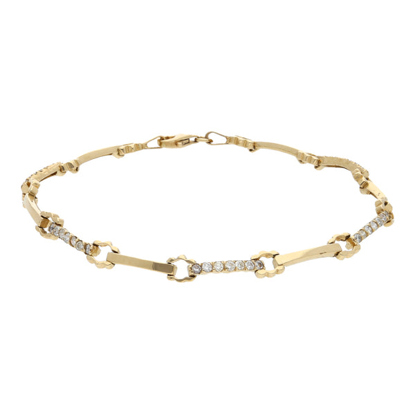 Pulsera eslabón articulado combinado con diamantes en oro amarillo 14 kilates.