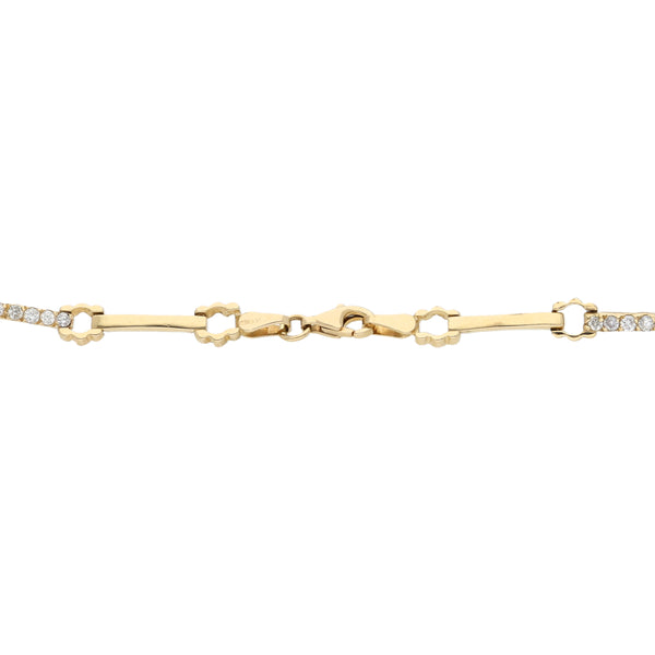 Pulsera eslabón articulado combinado con diamantes en oro amarillo 14 kilates.