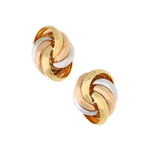 Aretes diseño especial en oro tres tonos 18 kilates.