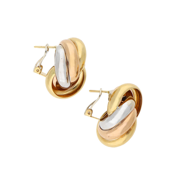 Aretes diseño especial en oro tres tonos 18 kilates.