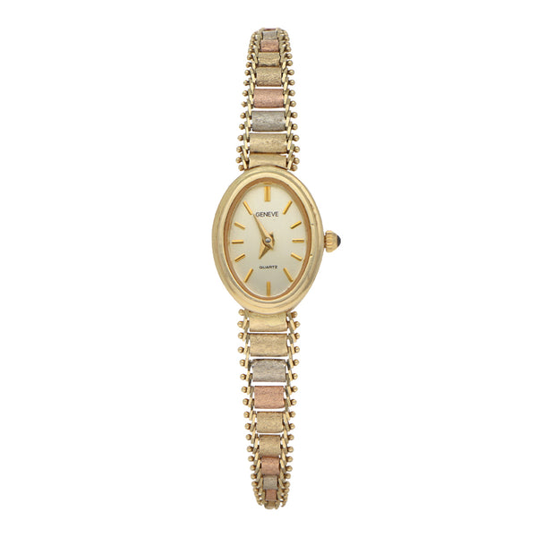 Reloj Geneve para dama en oro amarillo 14 kilates.