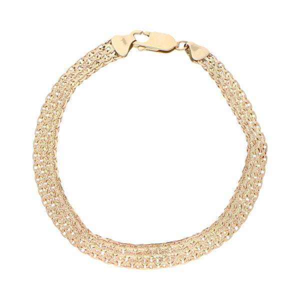 Pulsera eslabón tejido en oro amarillo 14 kilates.