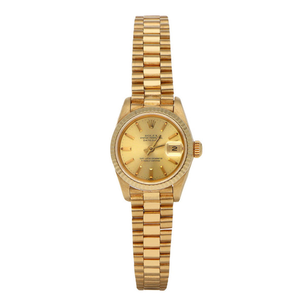 Reloj Rolex para dama modelo Oyster Perpetual DateJust en oro amarillo 18 kilates.