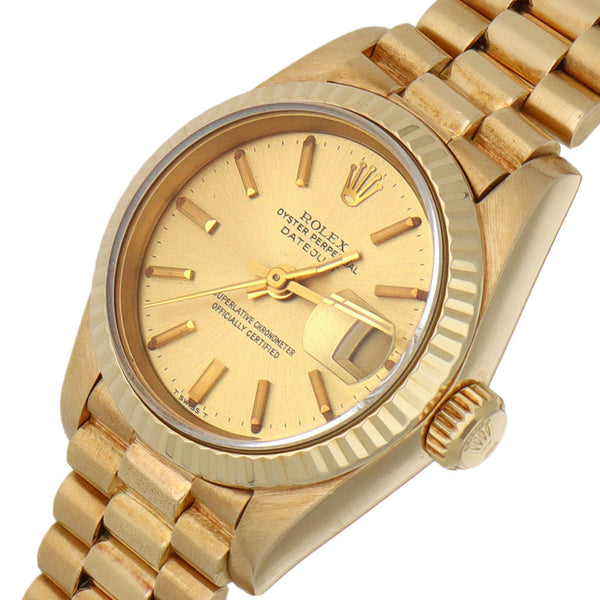 Reloj Rolex para dama modelo Oyster Perpetual DateJust en oro amarillo 18 kilates.