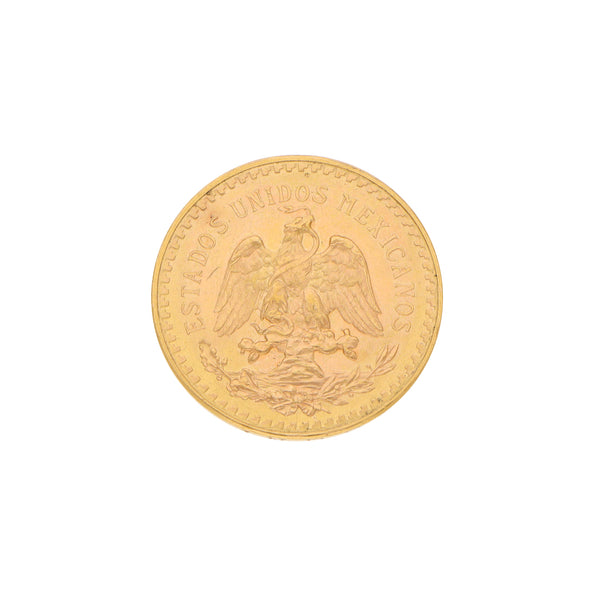 Moneda de cincuenta pesos oro mexicano 21.6 kilates.