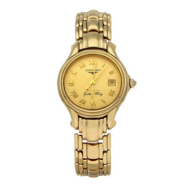 Reloj Longines para dama modelo Golden Wing en oro amarillo 18 kilates.