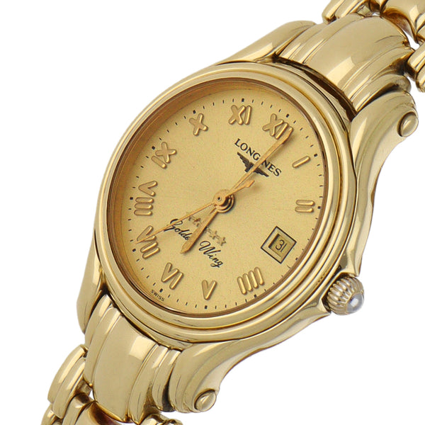 Reloj Longines para dama modelo Golden Wing en oro amarillo 18 kilates.