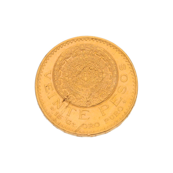 Moneda de veinte pesos oro mexicano 21.6 kilates.