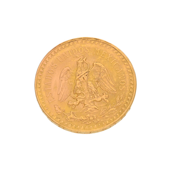 Moneda de cincuenta pesos oro mexicano 21.6 kilates.