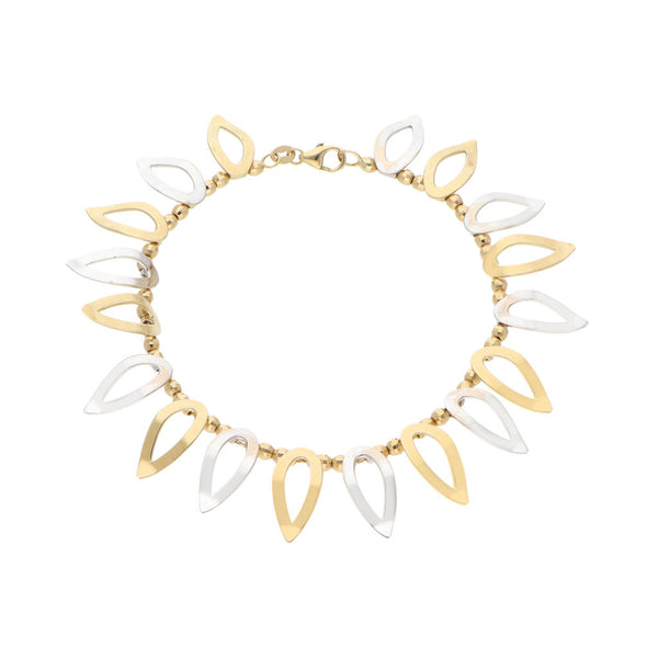 Pulsera eslabón combinado con colgantes en oro dos tonos 14 kilates.