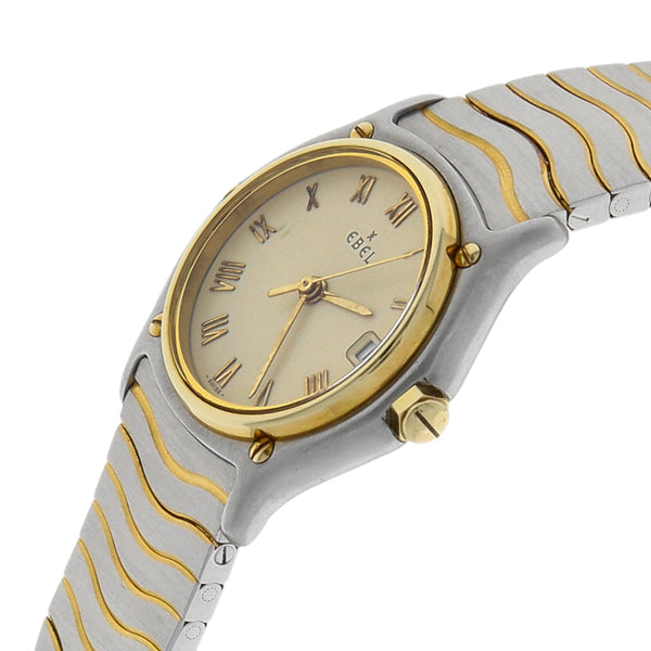 Reloj Ebel para dama en acero vistas oro amarillo 18 kilates.