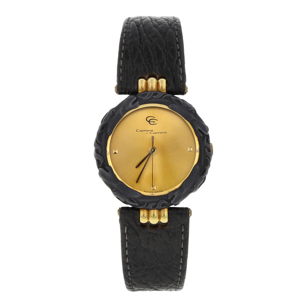 Reloj Carrera y Carrera para dama caja en titanio vistas oro amarillo 18 kilates.