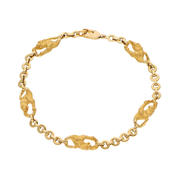 Pulsera eslabón combinado motivo panteras firma Carrera y Carrera en oro amarillo 18 kilates.