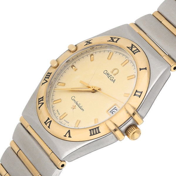 Reloj Omega para caballero modelo Constellation en acero vistas oro amarillo 18 kilates.