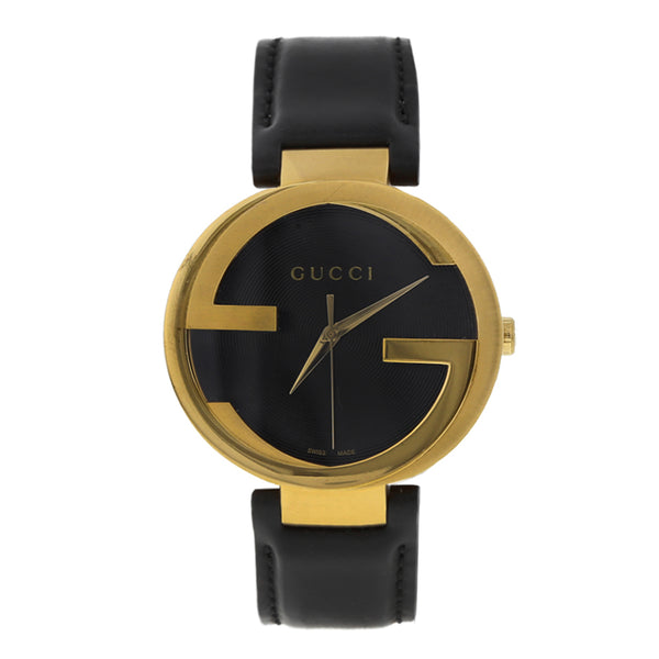 Reloj Gucci para caballero vistas en acero chapa correa piel.