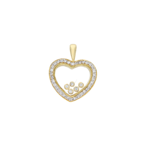 Dije diseño especial motivo corazón con diamantes y cristal en oro amarillo 18 kilates.