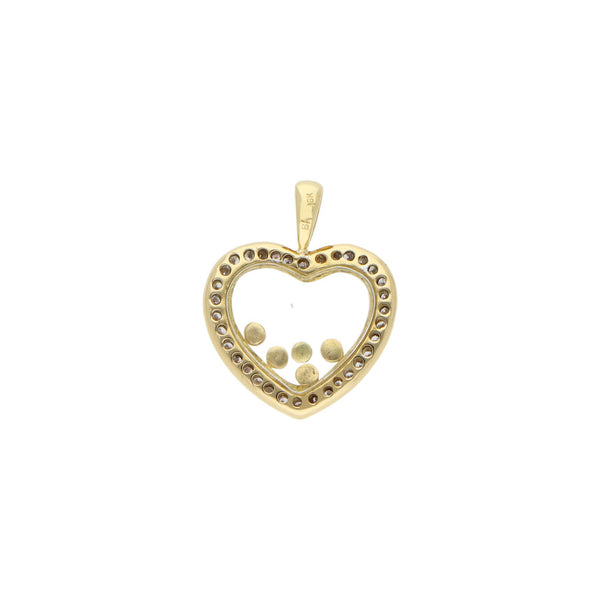 Dije diseño especial motivo corazón con diamantes y cristal en oro amarillo 18 kilates.