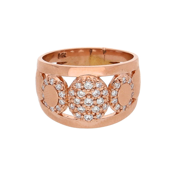 Anillo calado con diamantes en oro rosa 14 kilates.