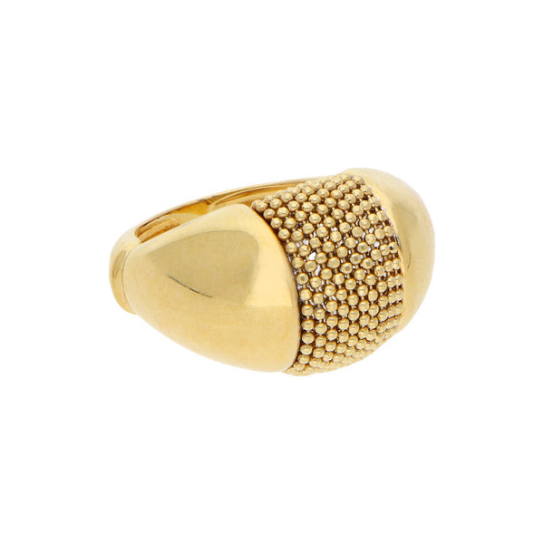 Anillo hueco boleado en oro amarillo 14 kilates.