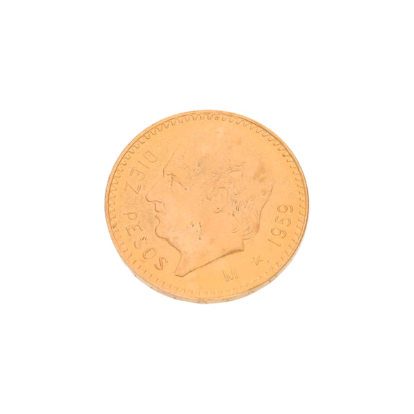 Moneda de diez pesos oro mexicano 21.6 kilates.