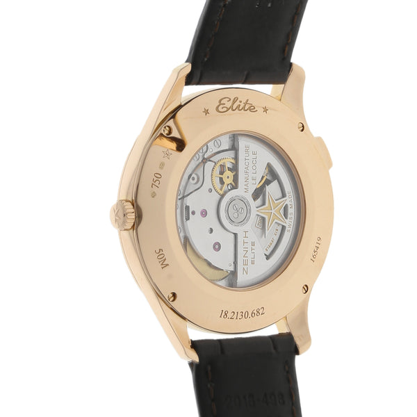 Reloj Zenith para caballero modelo Elite Dual Time caja en oro rosado 18 kilates.