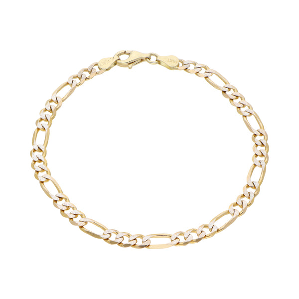 Pulsera de tres eslabones por uno platinados en oro amarillo 14 kilates.