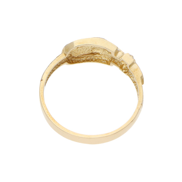 Anillo calado motivo cinturón en oro amarillo 14 kilates.