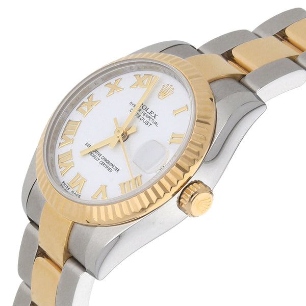 Reloj Rolex para dama modelo Oyster Perpetual DateJust vistas en oro amarillo 18 kilates.