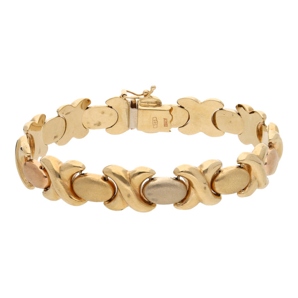 Pulsera eslabón combinado hueco en oro amarillo 14 kilates.