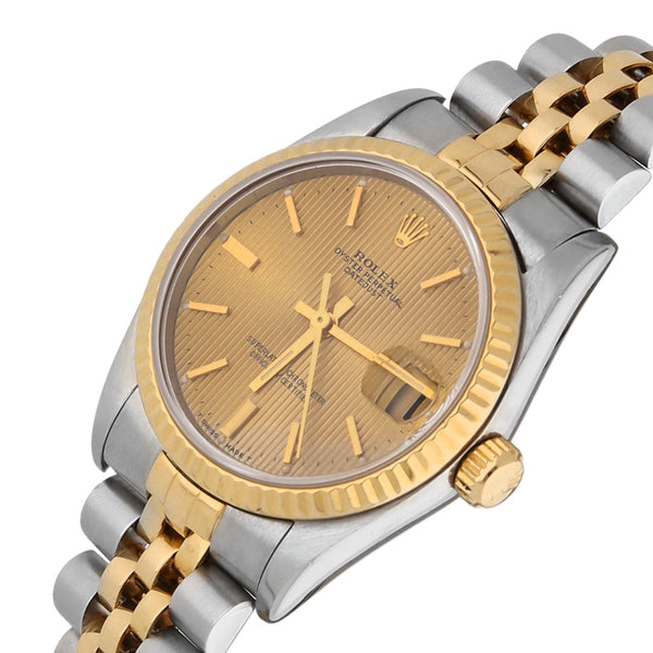 Reloj Rolex para caballero/unisex modelo Oyster Perpetual DateJust vistas en oro amarillo 18 kilates.