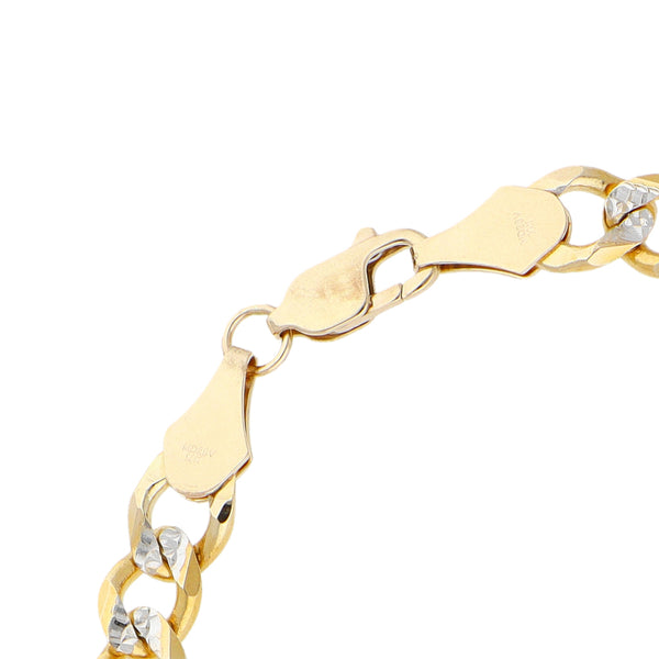 Pulsera de tres eslabones por uno platinado en oro amarillo 14 kilates.