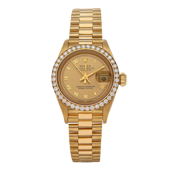 Reloj Rolex para dama modelo Oyster Perpetual DateJust en oro amarillo 18 kilates.