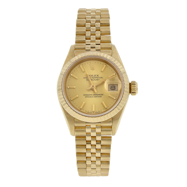 Reloj Rolex para dama modelo Oyster Perpetual DateJust en oro amarillo 18 kilates.