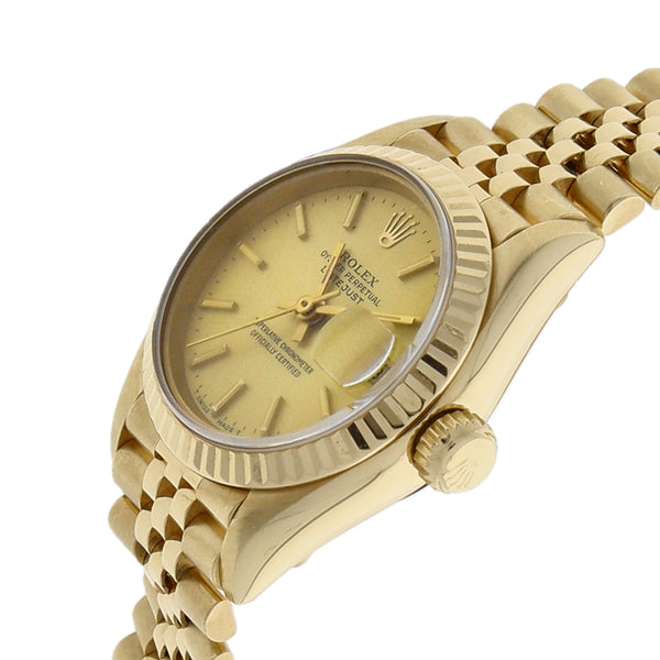 Reloj Rolex para dama modelo Oyster Perpetual DateJust en oro amarillo 18 kilates.