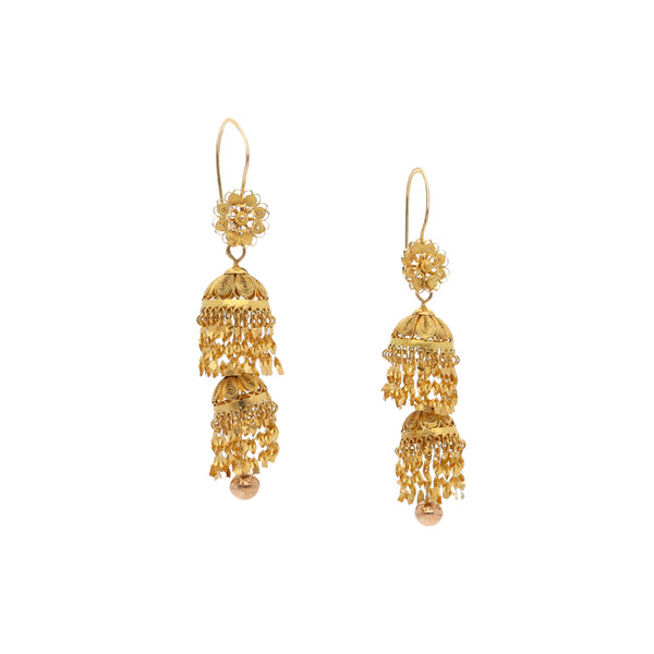 Aretes filigrana con colgantes en oro amarillo 8 kilates.