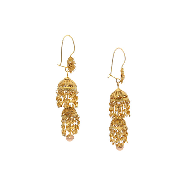 Aretes filigrana con colgantes en oro amarillo 8 kilates.