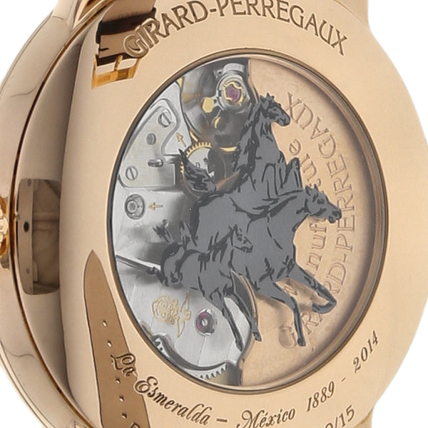 Reloj Girard Perregaux para caballero caja en oro rosa 18 kilates correa piel.