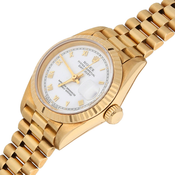 Reloj Rolex para dama modelo Oyster Perpetual DateJust en oro amarillo 18 kilates.