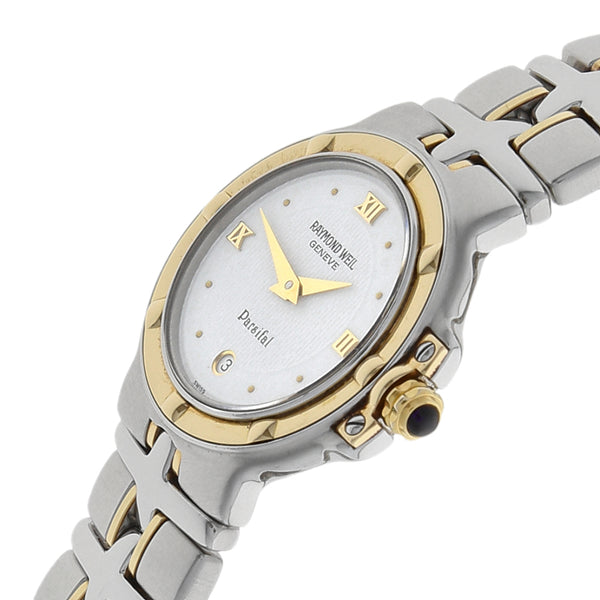 Reloj Raymond Weil para dama modelo Parsifal vistas en oro amarillo 18 kilates.