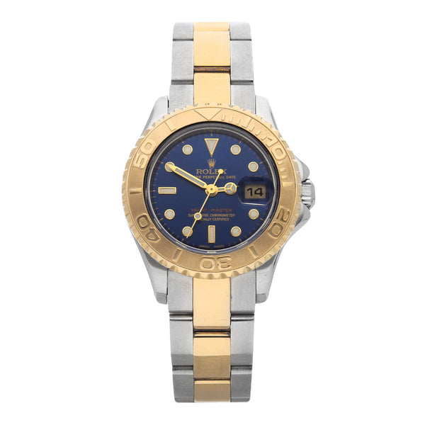 Reloj Rolex para dama modelo Oyster Perpetual Date Yacht Master vistas en oro amarillo 18 kilates.