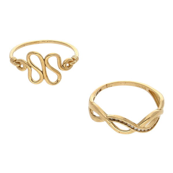 Anillos estilizado con circonias y anillo diseño especial en oro amarillo 14 kilates.