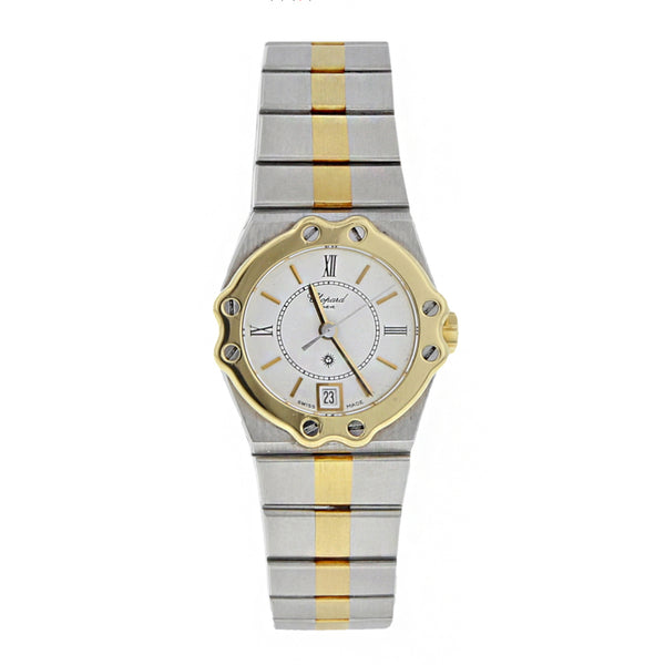 Reloj Chopard para dama en acero vistas oro amarillo 18 kilates.