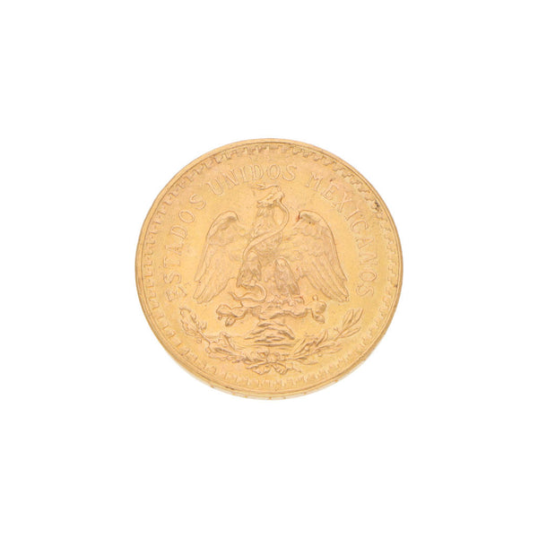 Moneda de cincuenta pesos oro mexicano 21.6 kilates.