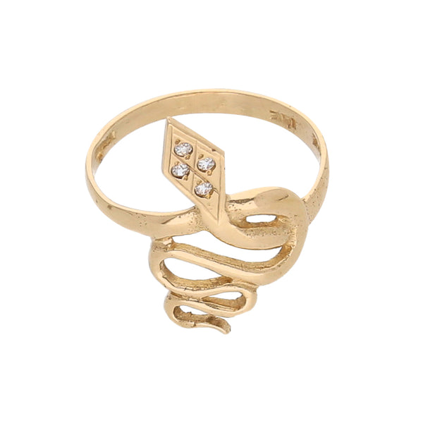 Anillo calado motivo serpiente con circonias en oro amarillo 10 kilates.