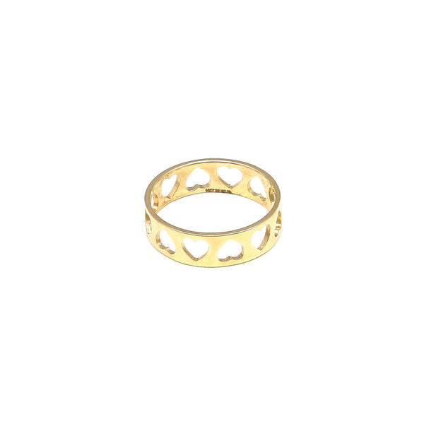 Anillo calado motivo corazones en oro amarillo 14 kilates.