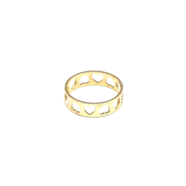 Anillo calado motivo corazones en oro amarillo 14 kilates.