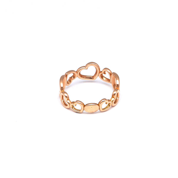 Anillo calado motivo corazones en oro rosa 14 kilates.